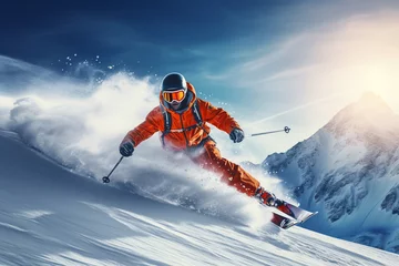 Fotobehang Man playing ski sport on mountain in the winter © Sawai Thong