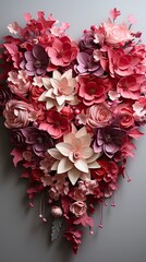 Obraz premium A bouquet of red roses & Flowers in a heart shaped box, Valentines Special Gift, Happy Valentines Day, Valentines Day gift Idea