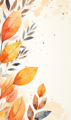 Autumn watercolor illustration. Abstract fall background with orange leaves.
