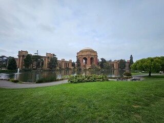 Fototapeta na wymiar Palace of Fine Arts, a monumental structure located in the Marina District of San Francisco California originally built for the 1915 Panama Pacific International Exposition to exhibit works of art