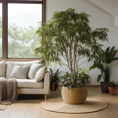 modern green plants living room with sofa