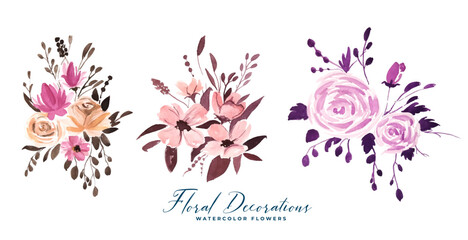 collection of watercolor blossom flourish element in hand painted style