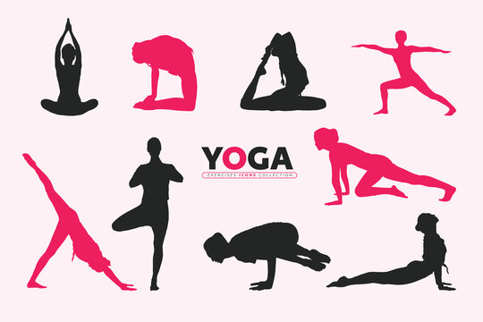 Vector yoga poses women silhouettes. Collection of yoga poses vector file