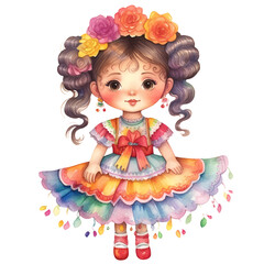 Fototapeta premium Cute Girl Mexican Watercolor Clipart Illustration