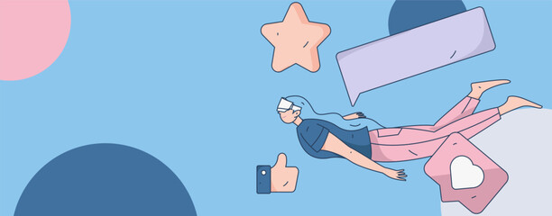 Virtual characters social communication concept business flat vector hand drawn illustration
