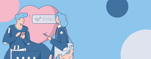 Virtual characters social communication concept business flat vector hand drawn illustration
