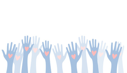volunteers team raised up hands with love heart design
