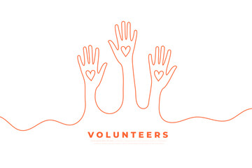 line style volunteers assistant hands up with heart design