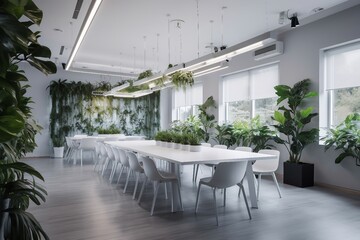 Fototapeta premium Modern and simple meeting room interior, suitable for catalog cover photos in magazines or advertisements. Generative 