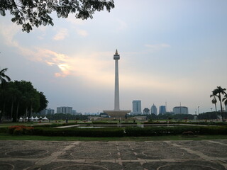 Fototapeta na wymiar Jakarta-Indonesia, November 18th 2023. National monument (Monas). The national monument, or Monas, is a 137-meter tower in the center of Jakarta, symbolizing Indonesia's struggle for independence.