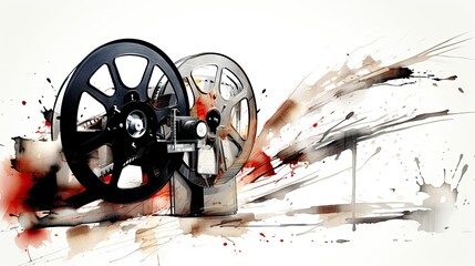 whiteboard and film reel on white background