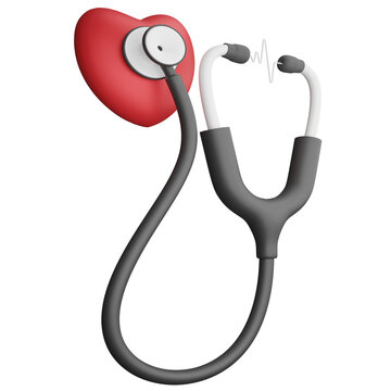 Heart stethoscope clipart flat design icon isolated on transparent background, 3D render medication and health concept