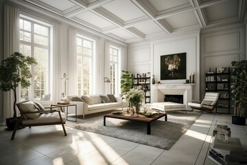 Modern and simple livingroom interior, suitable for catalog cover photos in magazines or advertisements. Generative AI