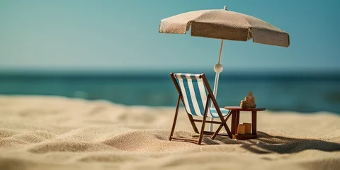Fototapeten miniature beach chair on the beach with an umbrella, generative AI © VALUEINVESTOR