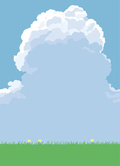 草原にモクモクの雲が見える背景