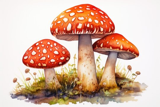 watercolor mushrooms painting Hand-drawn watercolor mushrooms