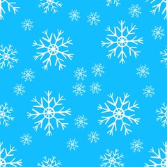 Seamless pattern with snowflakes on the blue background 
