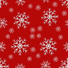 Fototapeta na wymiar Seamless pattern with snowflakes on the red background 