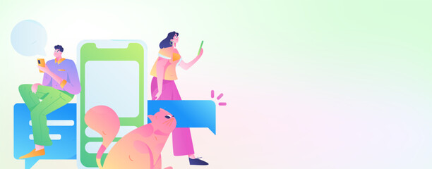 Virtual characters social communication concept business flat vector hand drawn illustration
