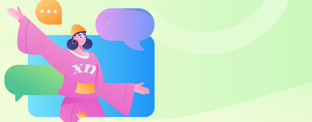 Virtual characters social communication concept business flat vector hand drawn illustration
