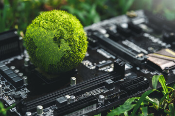 Earth environmentally on circuit board Green Technology and environmental management Digital and Technological Convergence.