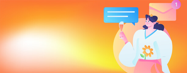 Virtual characters social communication concept business flat vector hand drawn illustration
