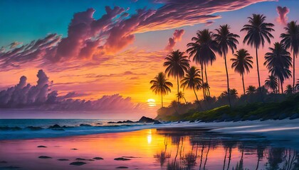 Fototapeta na wymiar colorful sunset on a tropical paradise beach