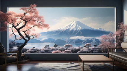 Foto op Canvas Scenic hotel views, majestic Fuji Mountain landscape backgrounds. © Rattanachai