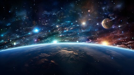 View of the Earth's Edge in Outer Space with Galaxies Stars and Cosmic Wonders.