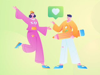 Virtual characters social communication concept business flat vector hand drawn illustration
