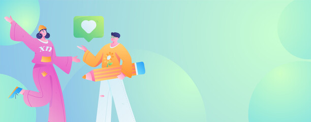 Obraz premium Virtual characters social communication concept business flat vector hand drawn illustration 