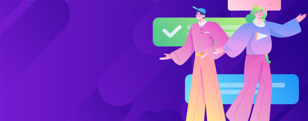 Virtual characters social communication concept business flat vector hand drawn illustration
