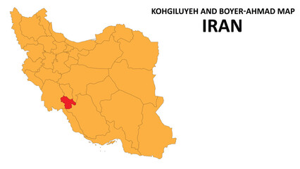 Fototapeta na wymiar Iran Map. Kohgiluyeh and Boyer Ahmad Map highlighted on the Iran map with detailed state and region outlines.