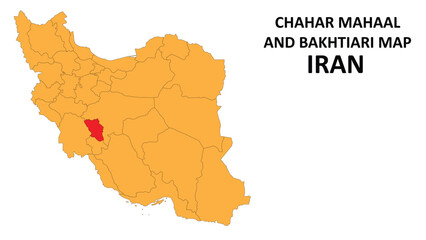Fototapeta na wymiar Iran Map. Chahar Mahaal and Bakhtiari Map highlighted on the Iran map with detailed state and region outlines.