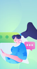 Virtual characters social communication concept business flat vector hand drawn illustration
