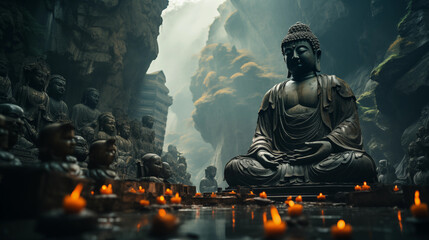 buddha statue in the temple - obrazy, fototapety, plakaty