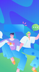 Virtual characters social communication concept business flat vector hand drawn illustration
