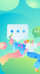 Virtual characters social communication concept business flat vector hand drawn illustration
