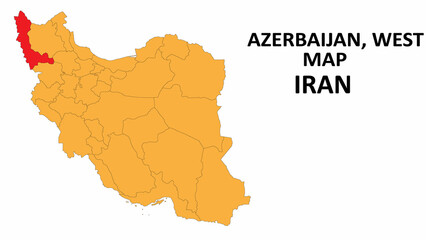 Iran Map. Azerbaijan,west Map highlighted on the Iran map with detailed state and region outlines.