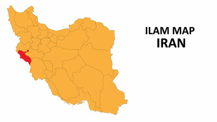 Iran Map. ILam Map highlighted on the Iran map with detailed state and region outlines.