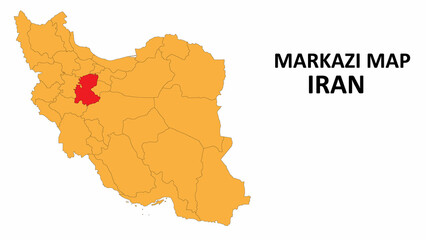 Iran Map. Markazi Map highlighted on the Iran map with detailed state and region outlines.
