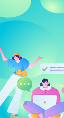 Virtual characters social communication concept business flat vector hand drawn illustration
