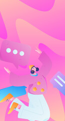 Virtual characters social communication concept business flat vector hand drawn illustration
