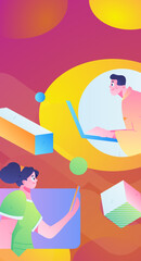 Virtual characters social communication concept business flat vector hand drawn illustration
