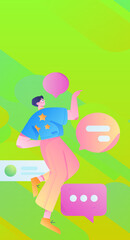 Virtual characters social communication concept business flat vector hand drawn illustration
