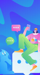 Virtual characters social communication concept business flat vector hand drawn illustration
