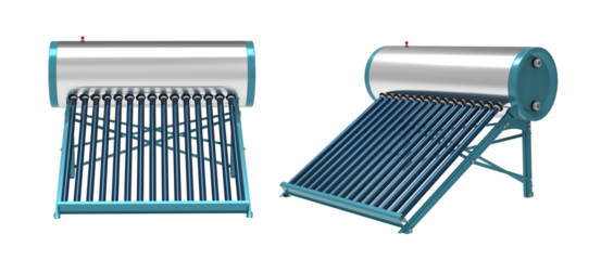 Evacuated tube solar water heater. Eco water heating system isolated