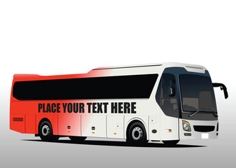 Red-white City bus on the road. Vector 3d illustration