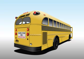 Foto op Canvas Yellow school bus waiting for school children. Vector 3d illustration © Leo