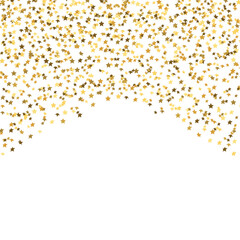 Gold flying stars confetti.  Magic holiday frame concept.